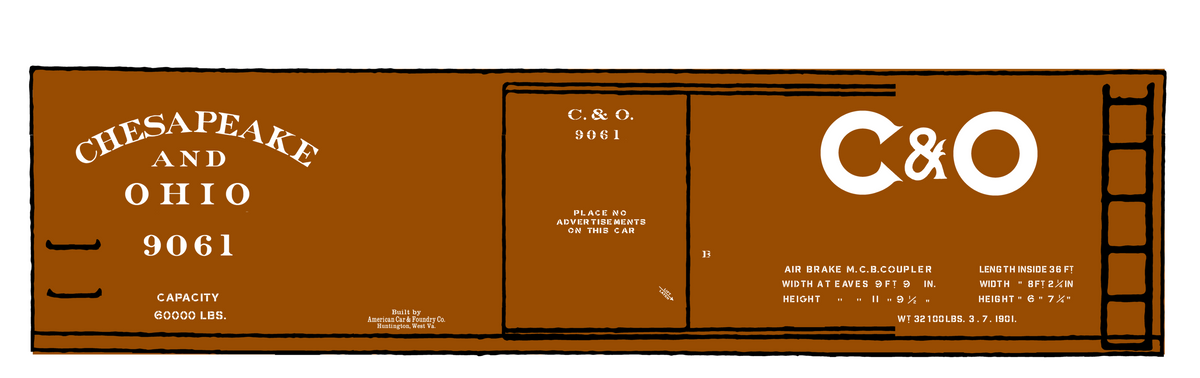 Chesapeake and Ohio 36 Ft Wood Boxcar White C&O - Decal - Choose