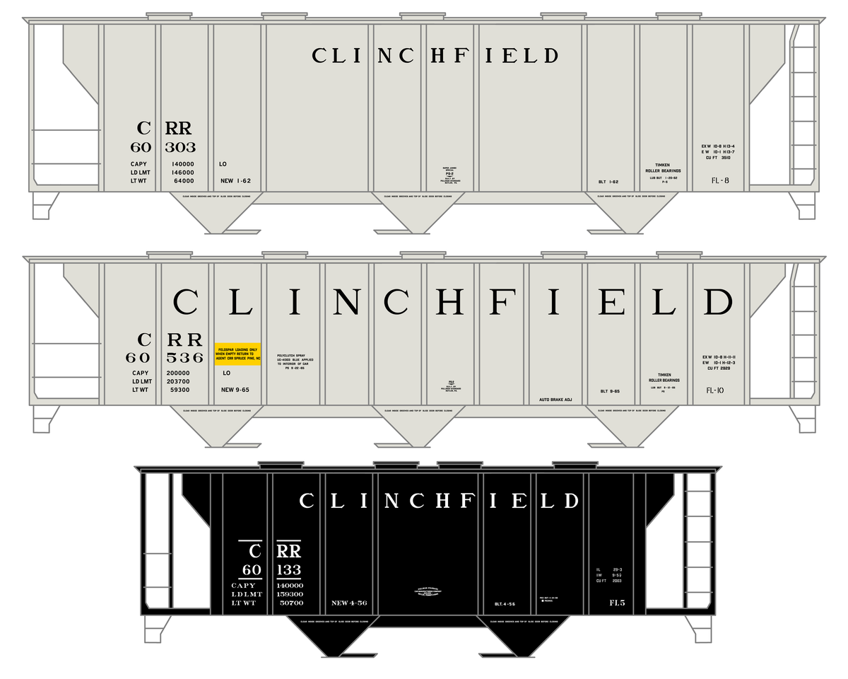 Clinchfield Covered Hopper Black and White - Decal - Choose Scale