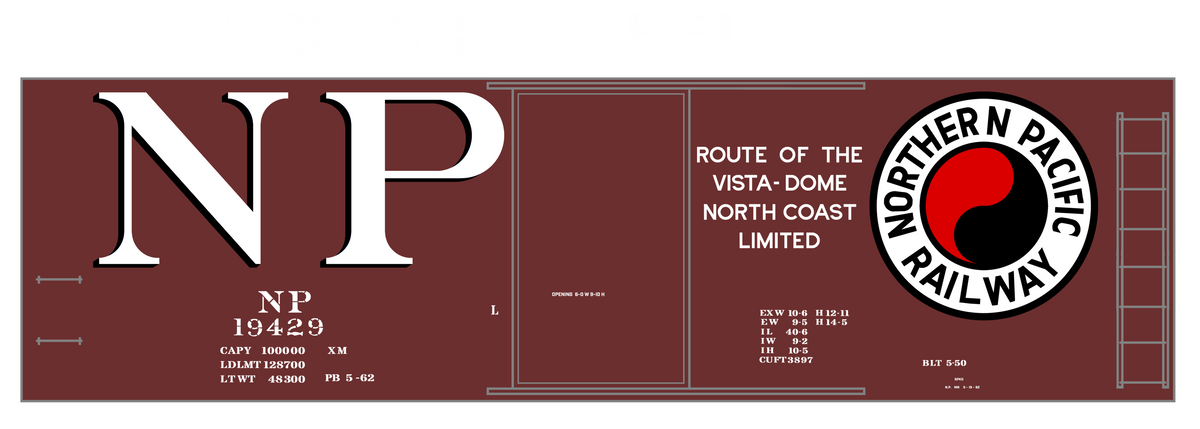 Northern Pacific 40 Ft Boxcar White Black and Red Big NP - Decal