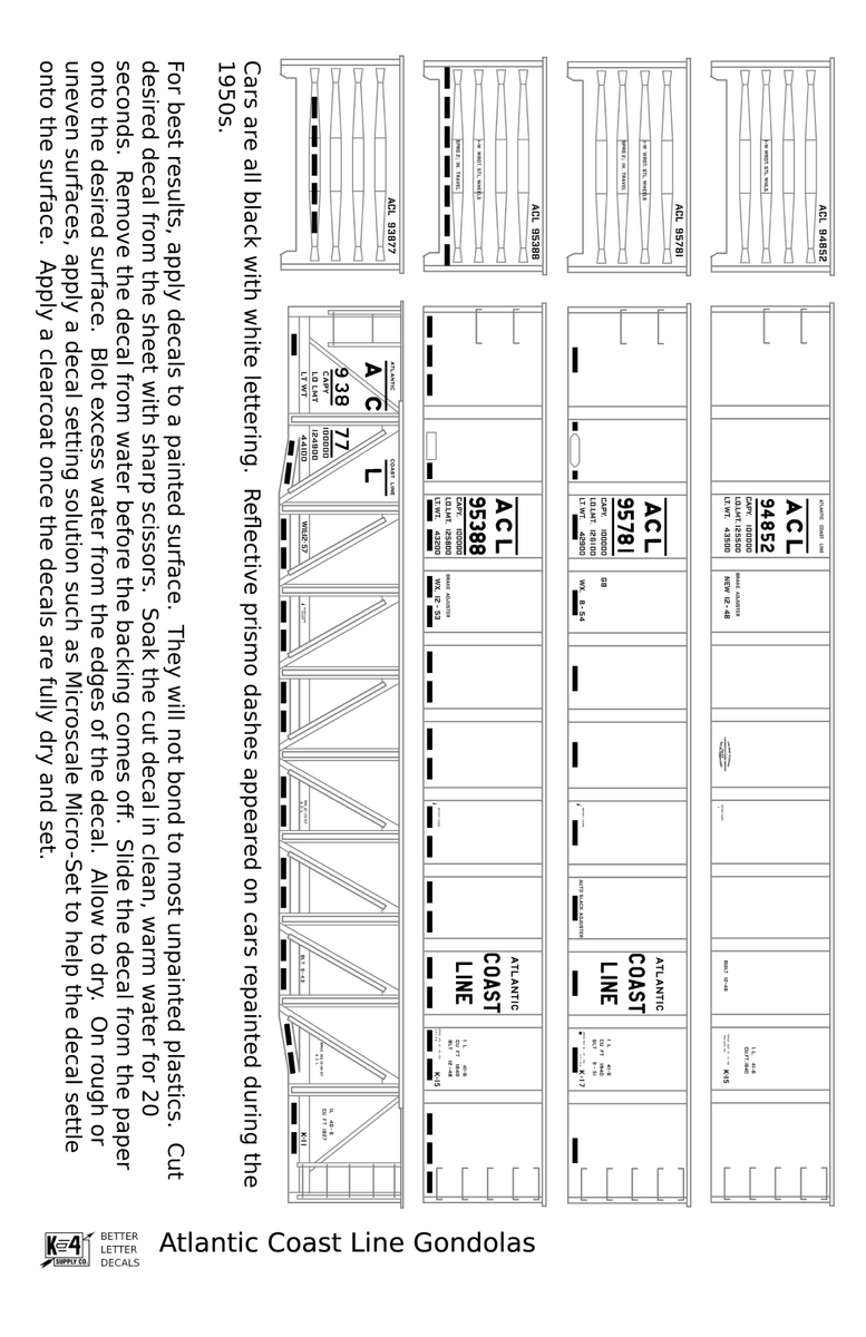 Atlantic Coast Line 41 Ft Gondola White - Decal - Choose Scale