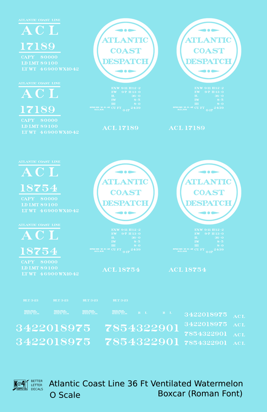 Atlantic Coast Line Despatch 36 Ft Watermelon Boxcar Roman Font