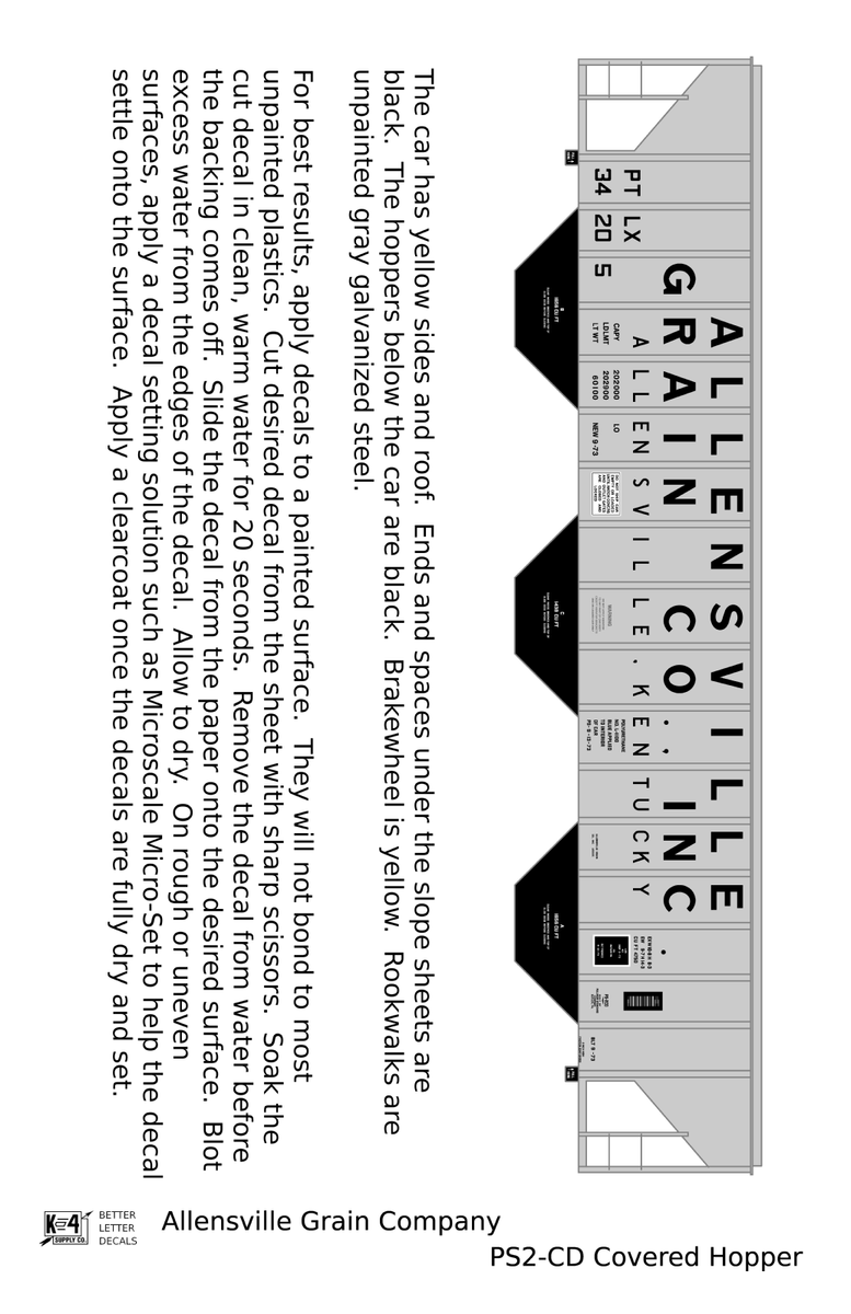 Allensville Grain Co. PS2CD Covered Hopper Black Kentucky Decal C