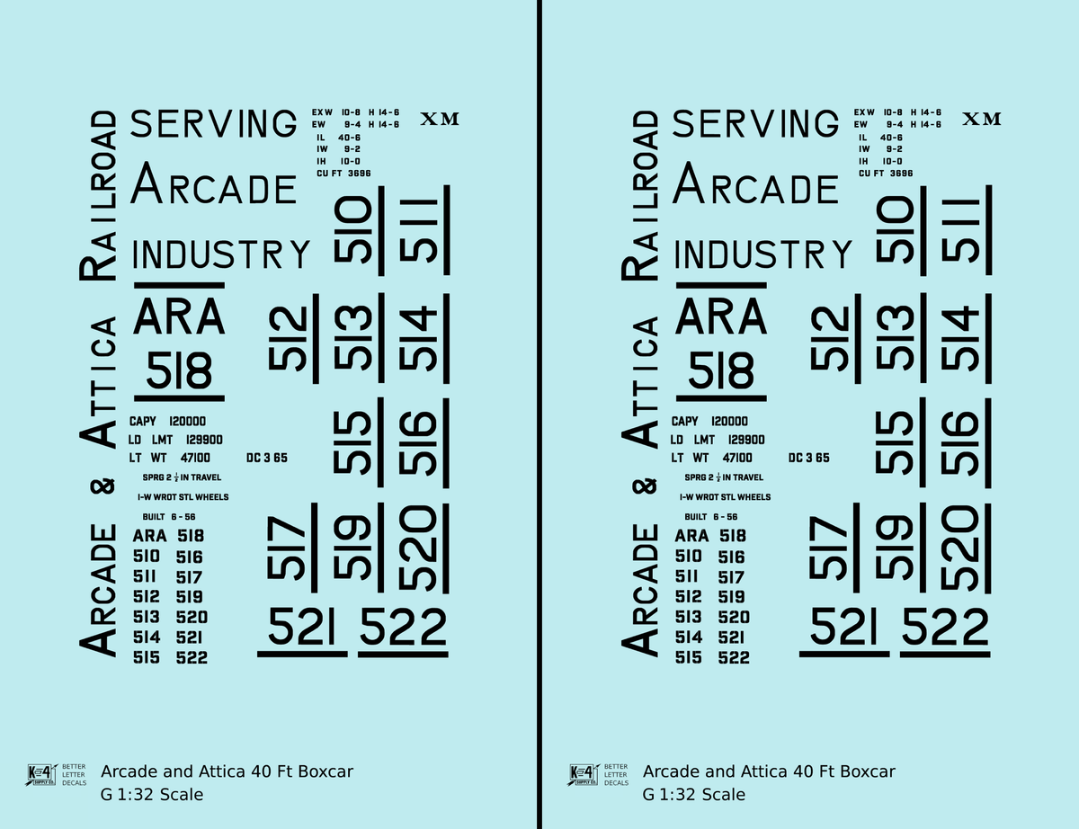 Arcade and Attica 40 Ft Boxcar Black - Decal - Choose Scale