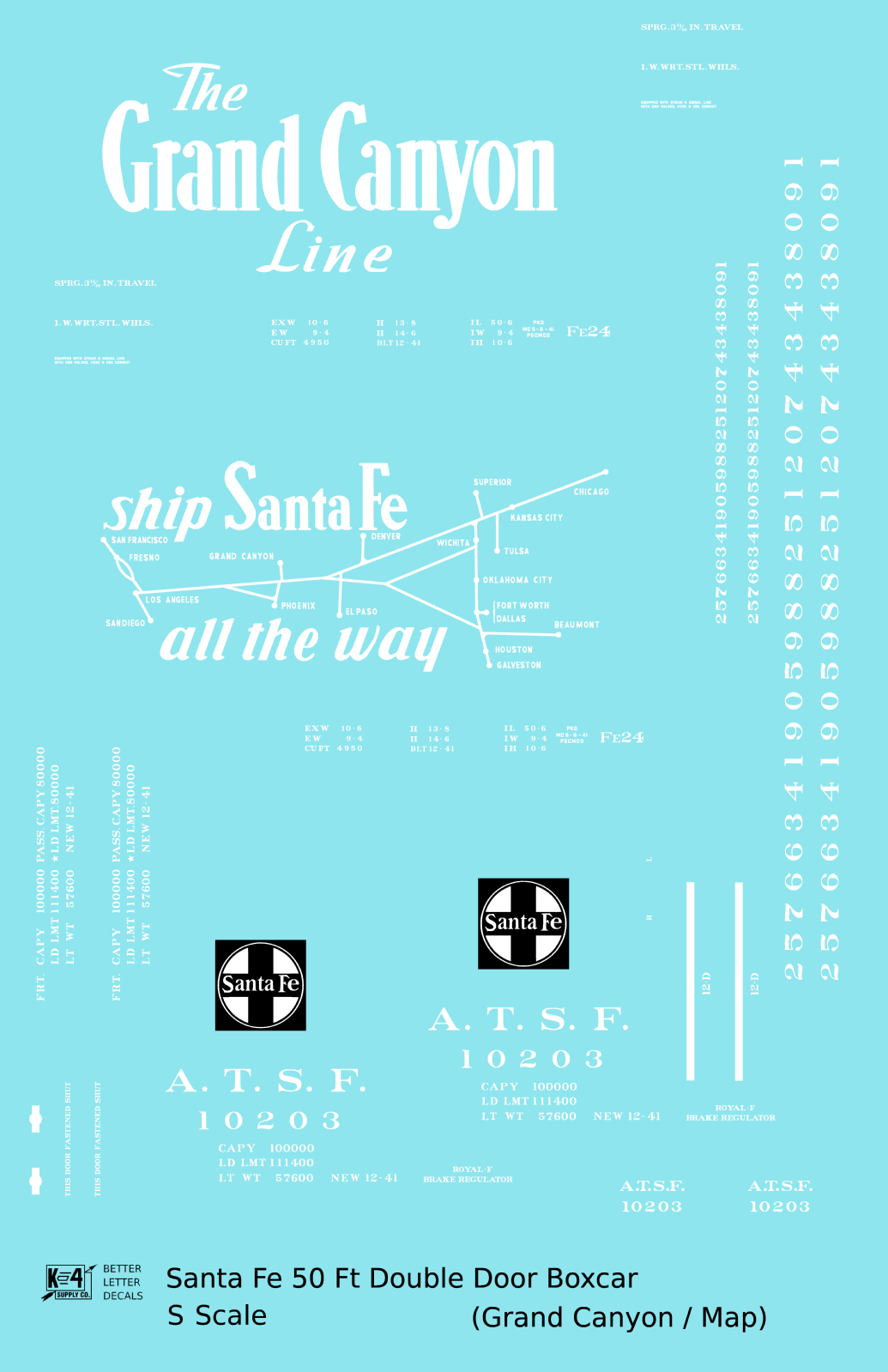 Santa Fe 50 Ft Double Door Boxcar White Grand Canyon/Map