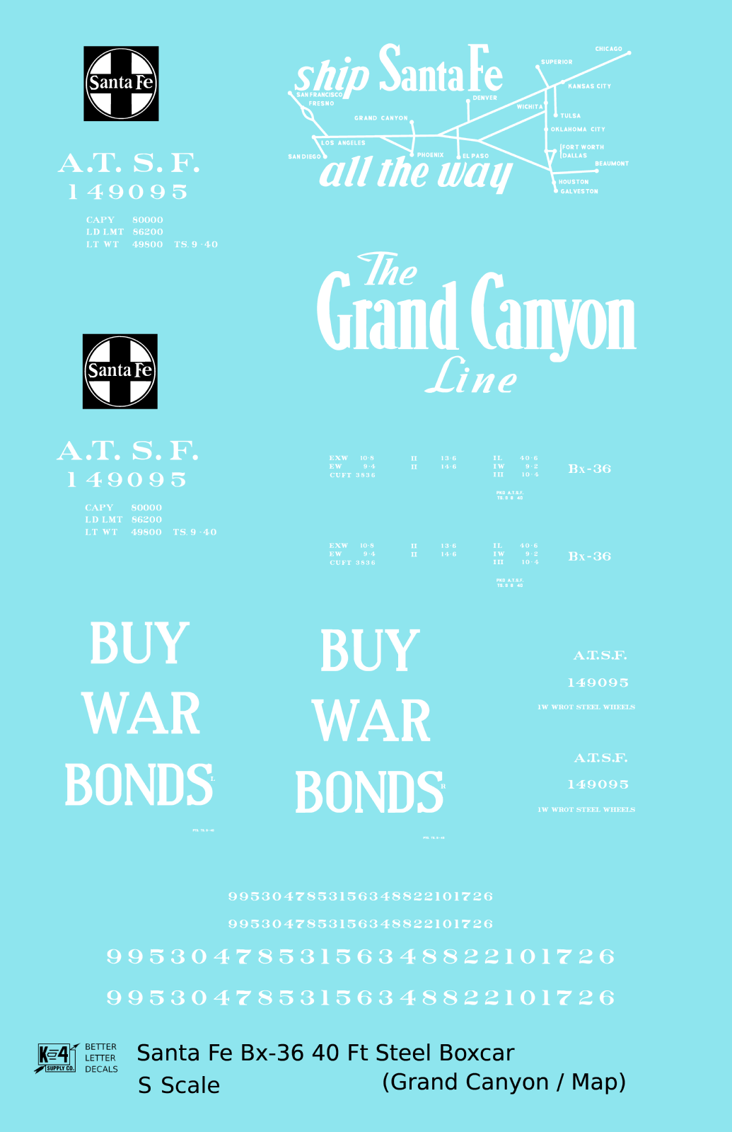Santa Fe 40 Ft Single Door Boxcar White Grand Canyon Buy War Bonds