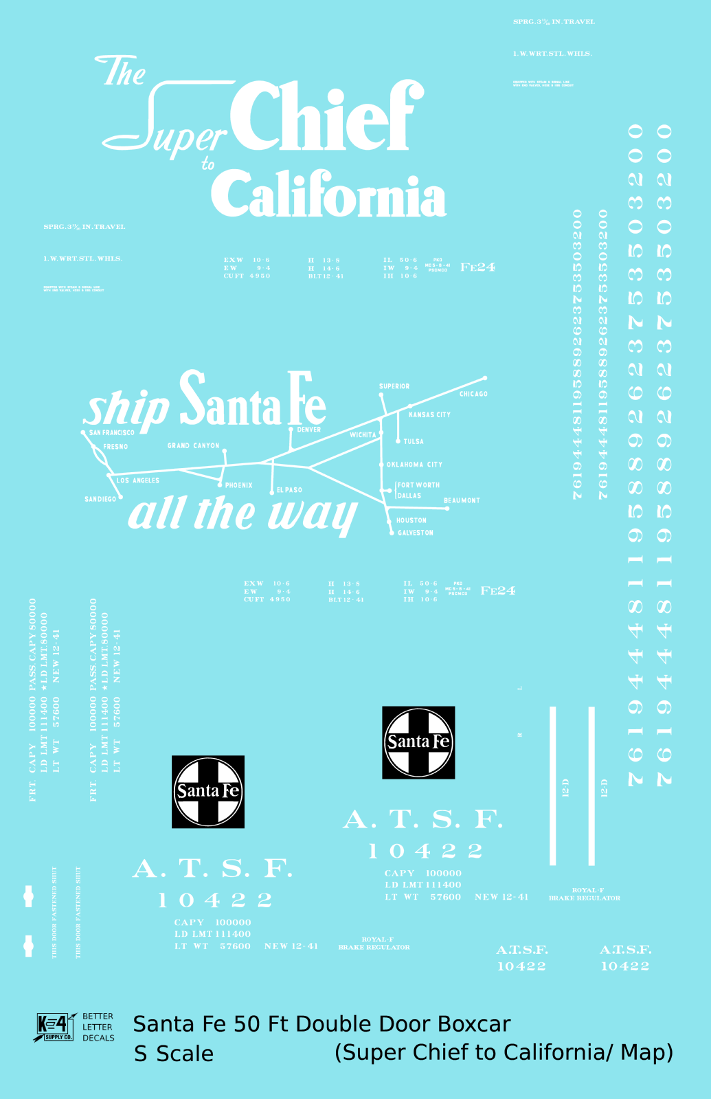 Santa Fe 50 Ft Double Door Boxcar White Super Chief/Map
