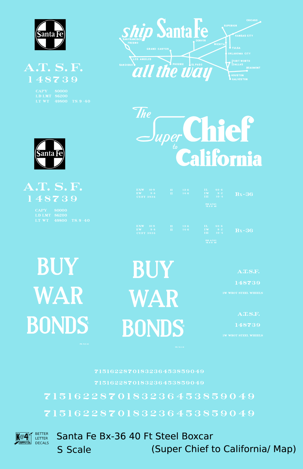 Santa Fe 40 Ft Single Door Boxcar White Super Chief Buy War Bonds