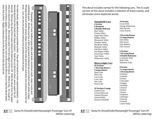 Santa Fe Smoothside/Heavyweight Passenger Cars White #1 - Decal