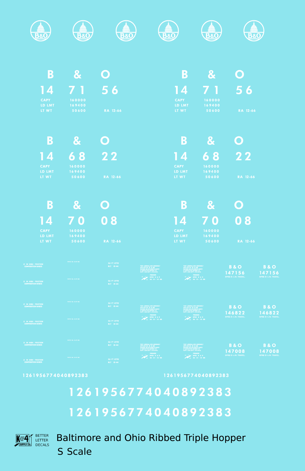 Baltimore and Ohio Ribbed Triple Hopper White Futura Font