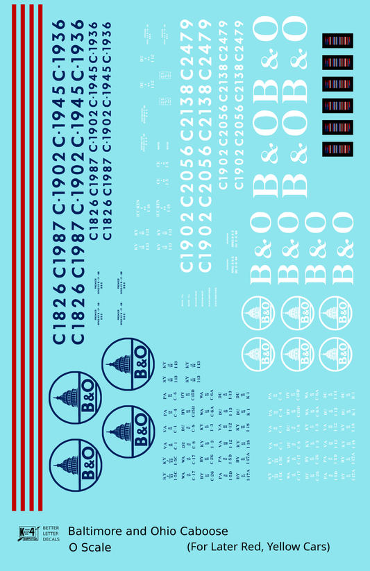 Baltimore and Ohio Yellow/Late Red Caboose Blue and White