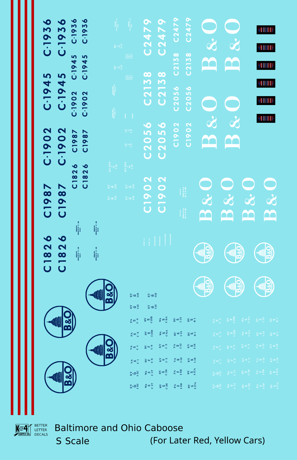 Baltimore and Ohio Yellow/Late Red Caboose Blue and White
