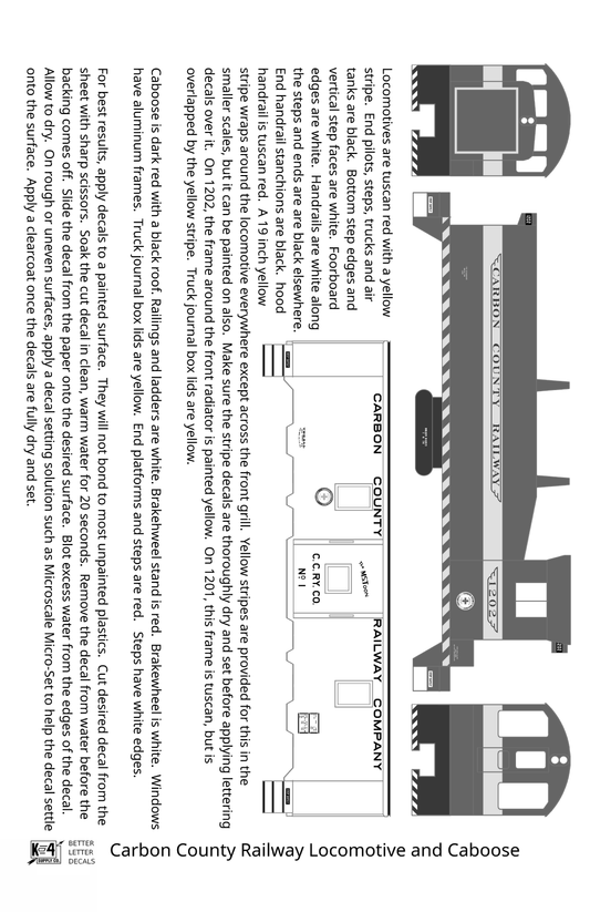 Carbon County Railway EMD Diesel Switcher and Caboose Tuscan - Decal