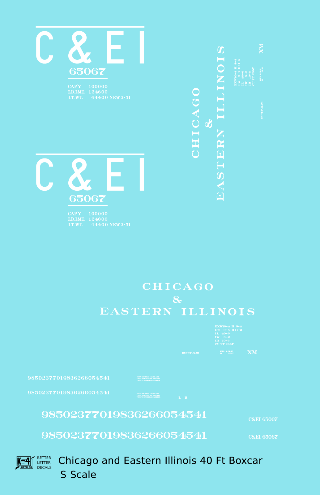 Chicago and Eastern Illinois C&EI Boxcar White Roman Font