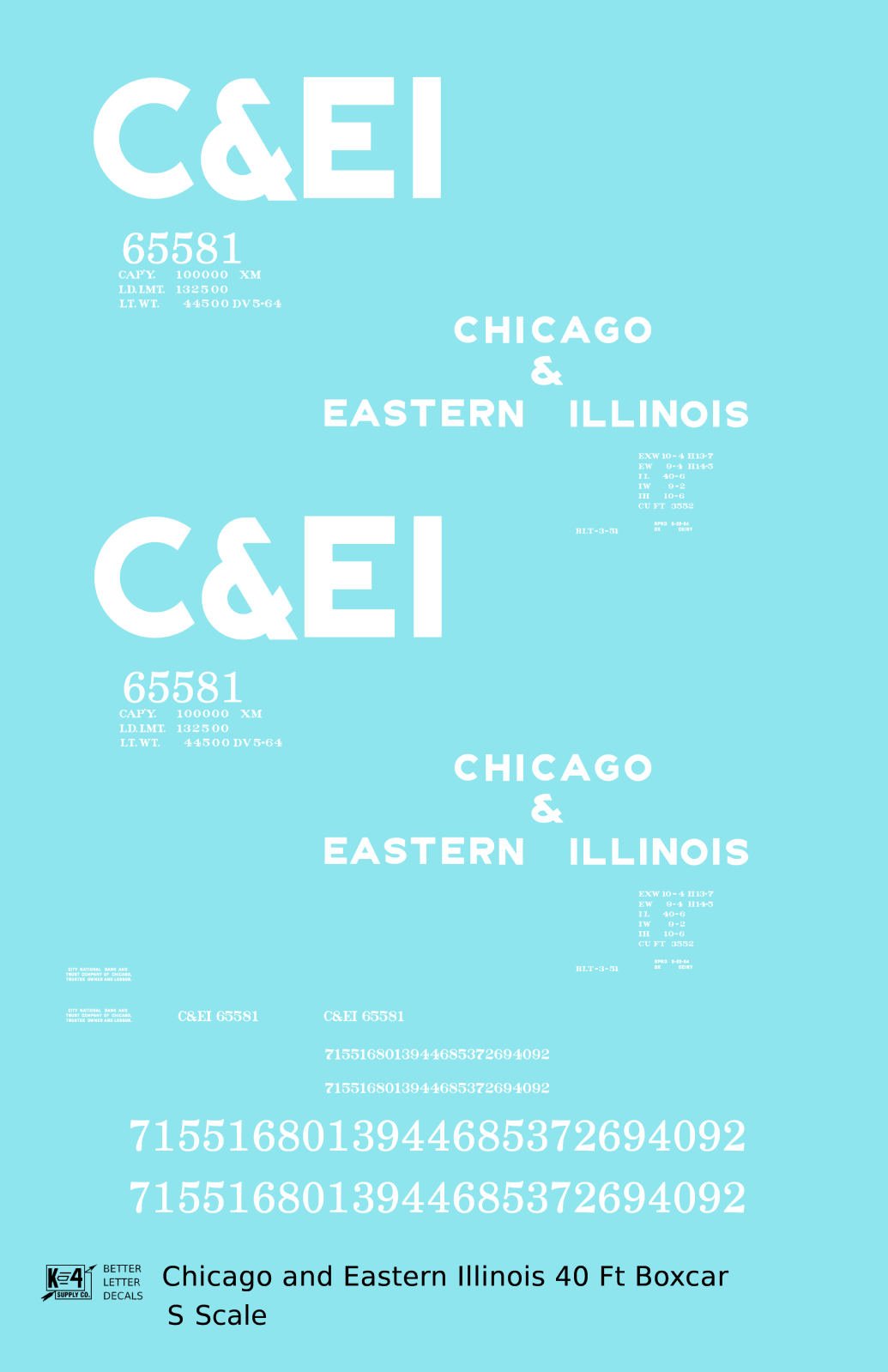 Chicago and Eastern Illinois C&EI Boxcar White Gothic Font