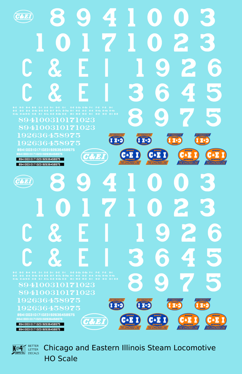 Chicago and Eastern Illinois Steam White Decal Choose S