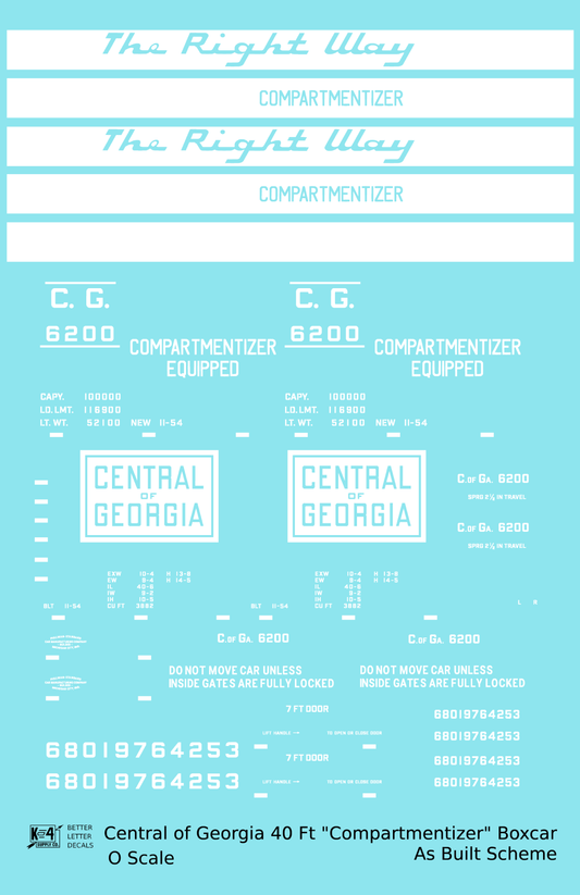 Central Of Georgia 40 Ft Compartmentizer Boxcar White As Built