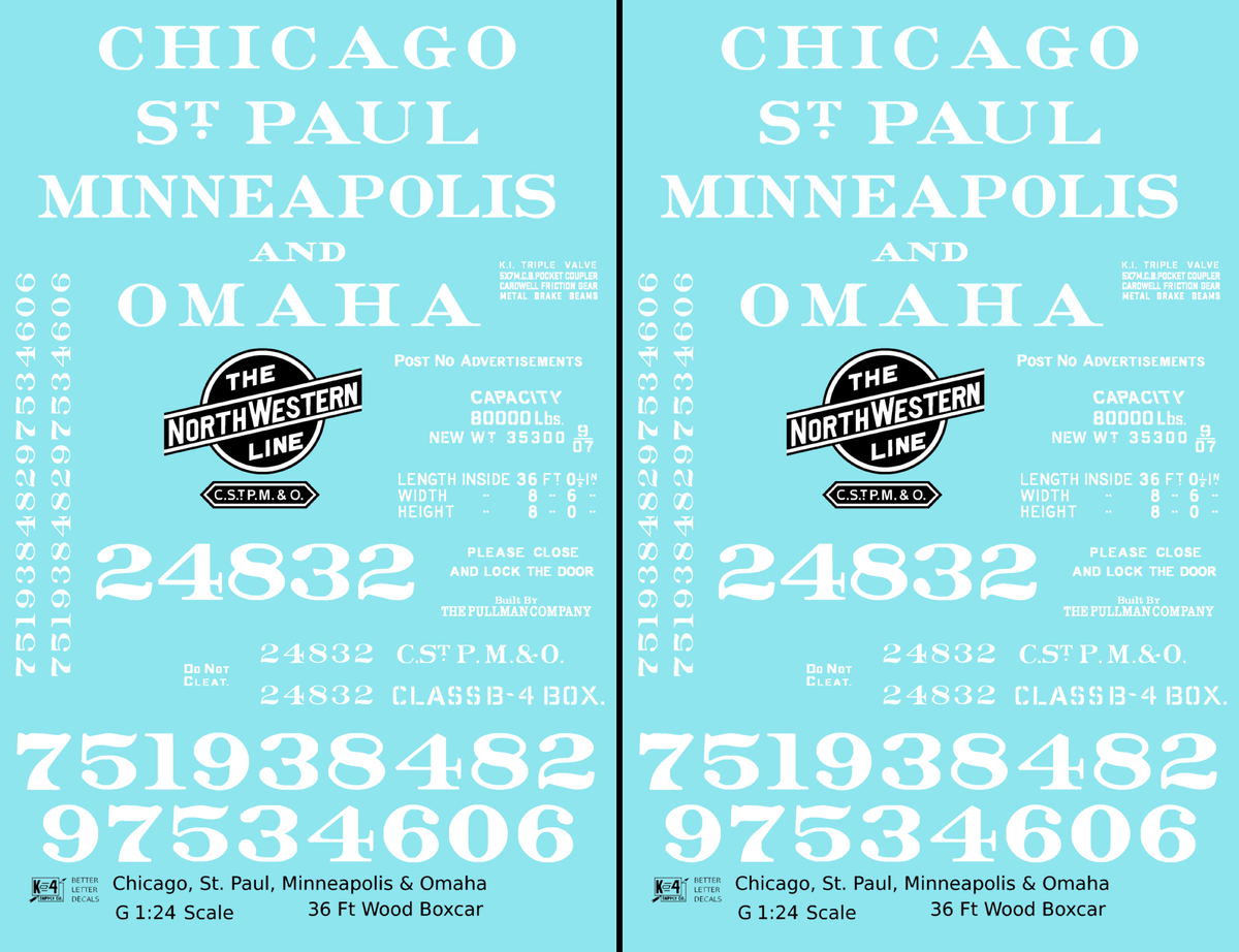 CStPM&O CMO 36 Ft Wood Boxcar White CNW - Decal - Choose Scale