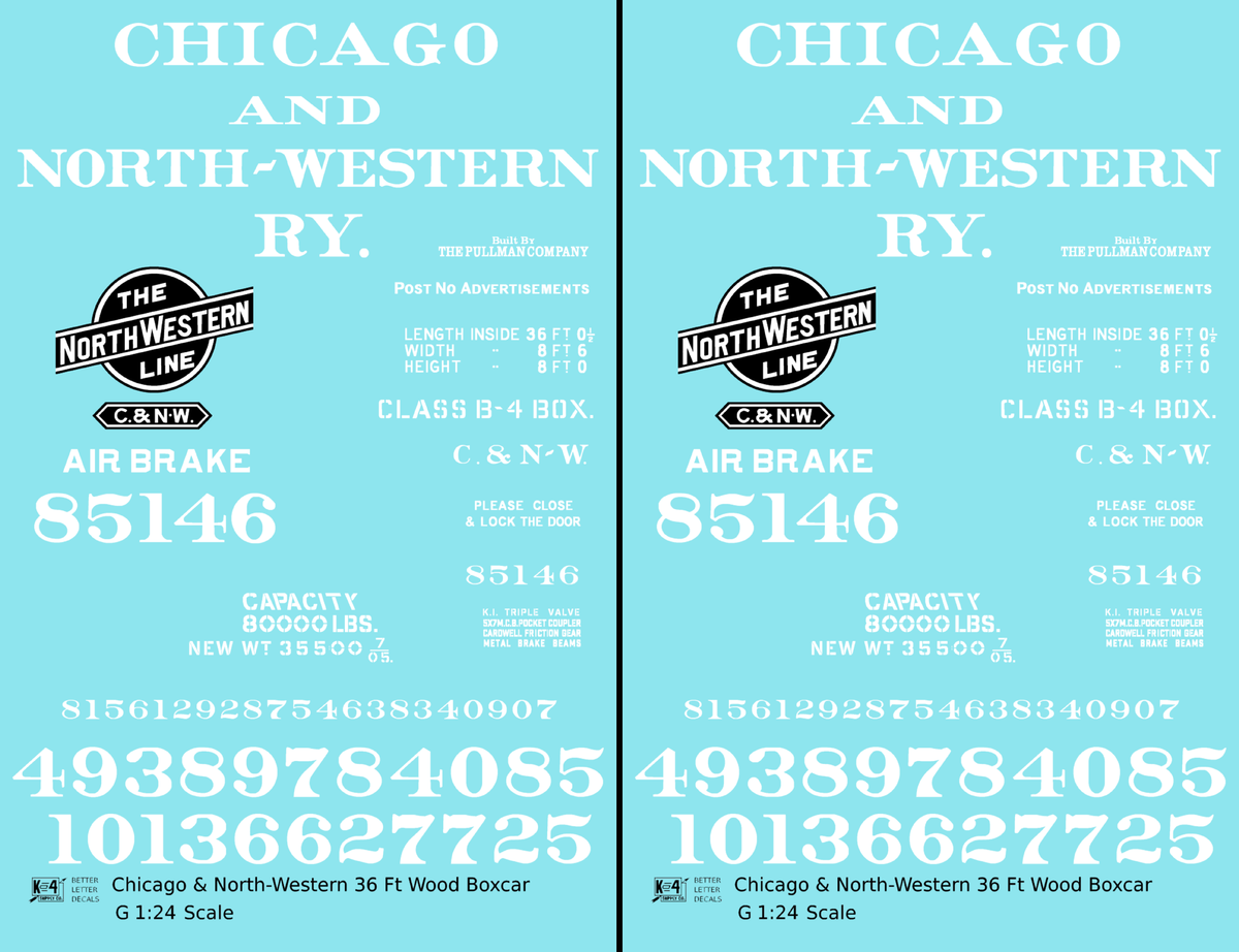 Chicago and North Western 36 Ft Wood Boxcar White - Decal - Choose Scale