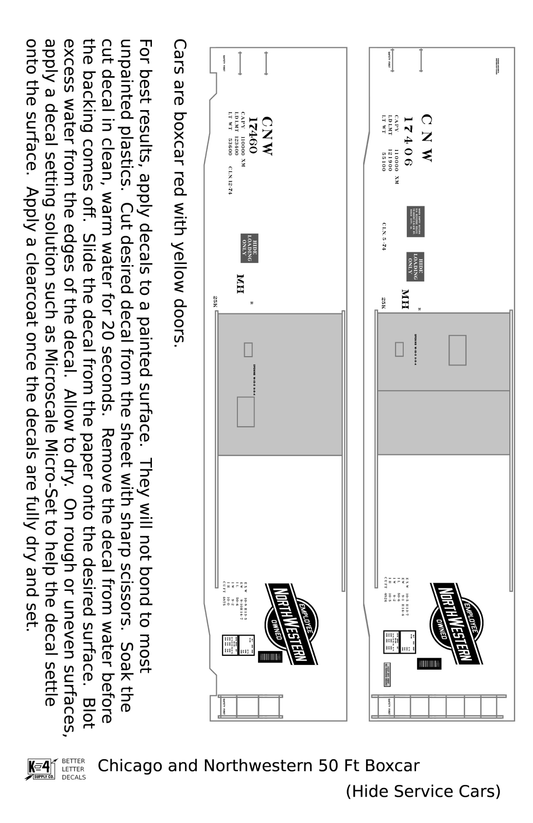 Chicago and North Western 50 Ft Boxcar White Hide Service Cars - Decal