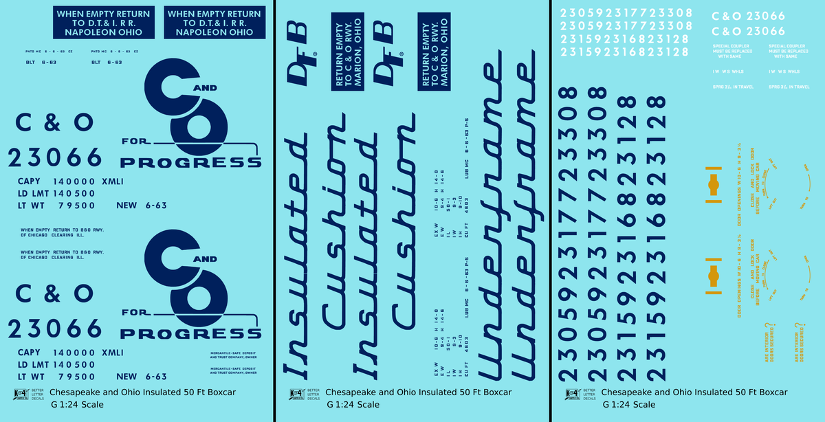 Chesapeake and Ohio Insulated Boxcar Dark Blue - Decal - Choose Scale