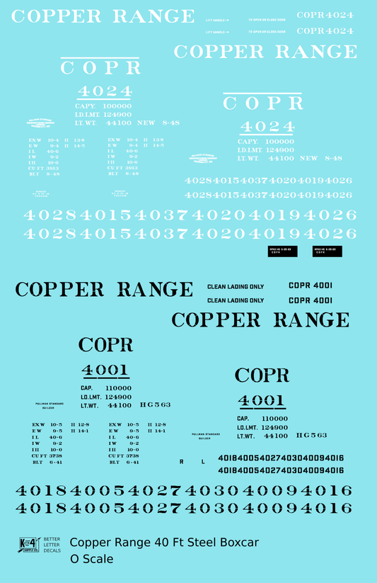 Copper Range 40 Ft Single Door Boxcar Black and White