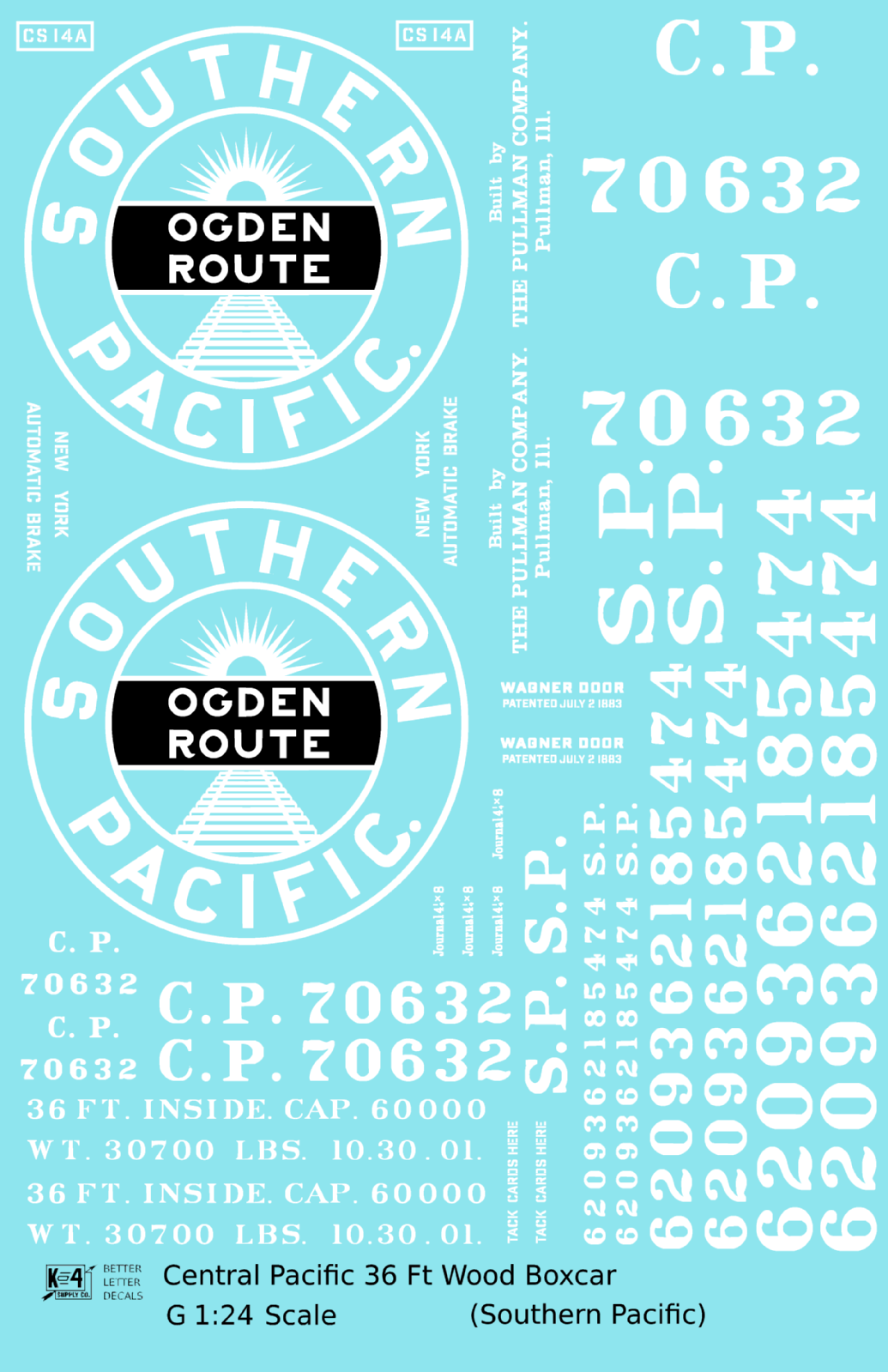 Central Pacific 36 Ft Wood Boxcar White Southern Pacific Ogden Route - Decal - Choose Scale