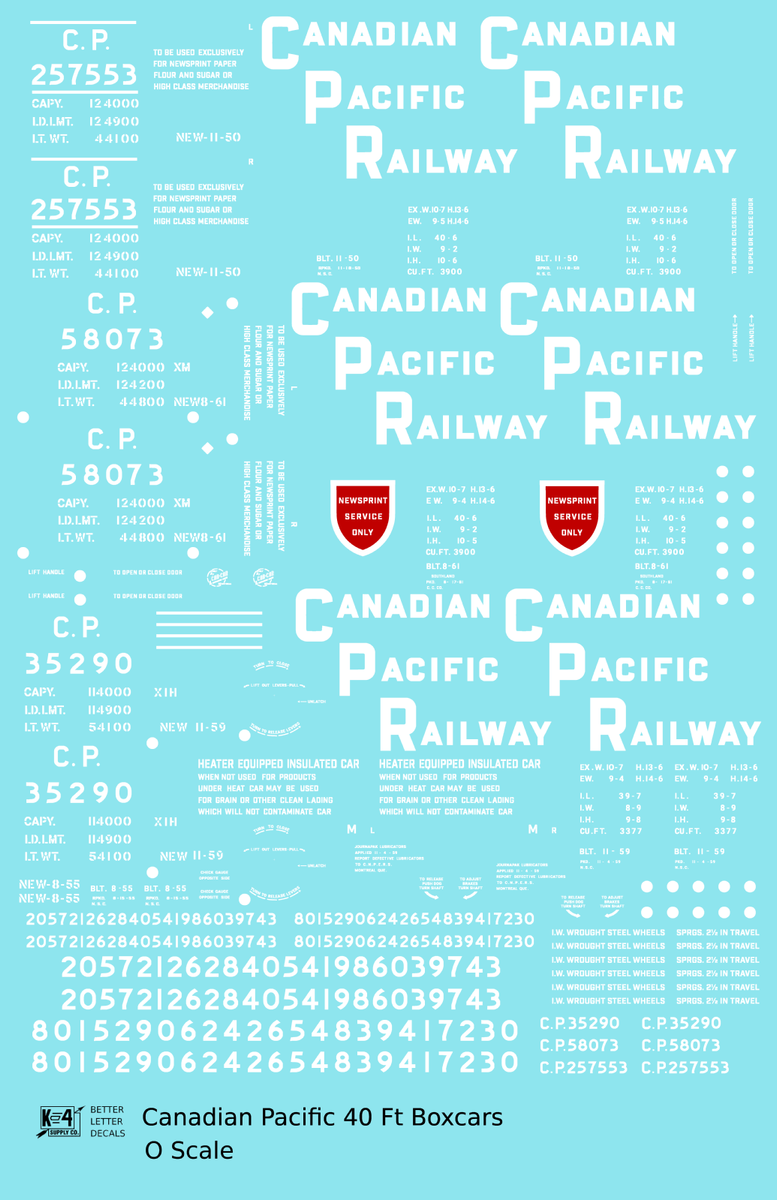 Canadian Pacific 40 Ft Steel Boxcar White Block Letter - Decal