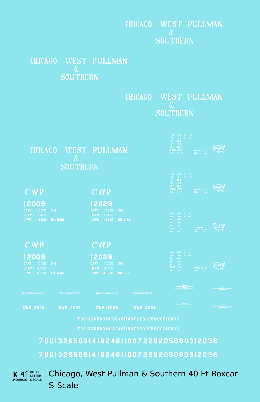 Chicago, West Pullman & Southern 40 Ft Steel Boxcar White