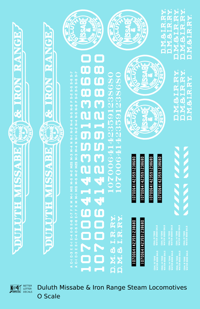 Duluth, Missabe and Iron Range Steam Locomotive White - Decal