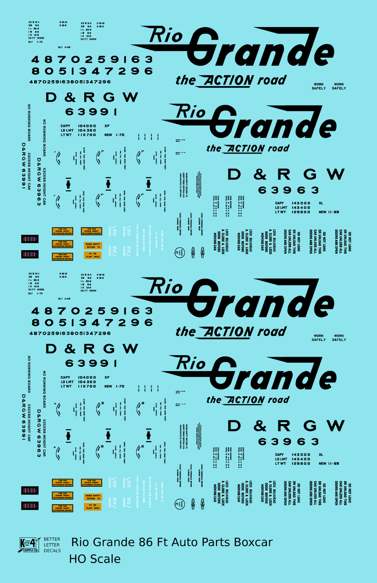 Rio Grande 86 Ft Auto Parts Boxcar Black - Decal - Choose Scale