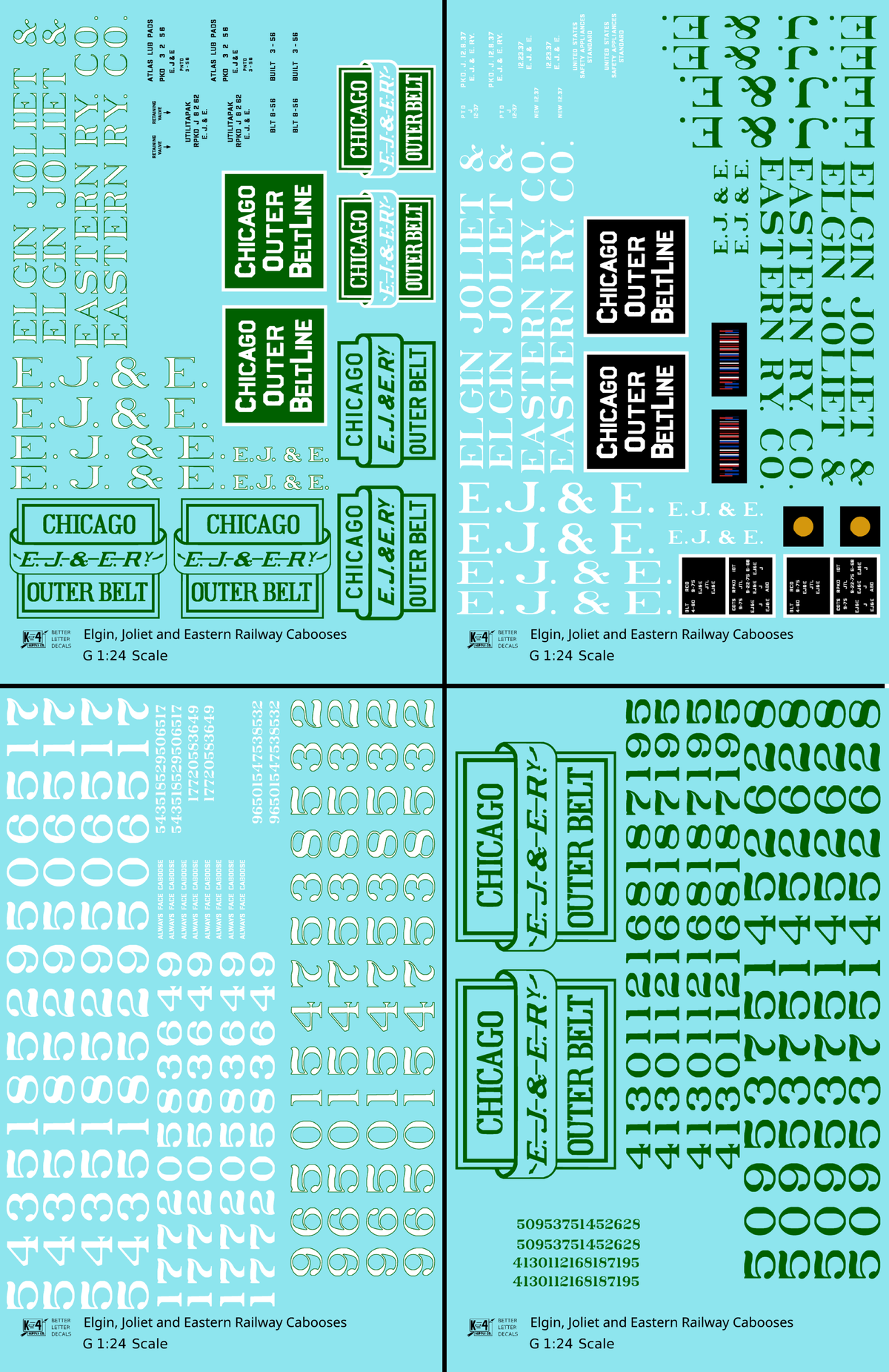 Elgin Joliet and Eastern Caboose White and Green - Decal - Choose Scale