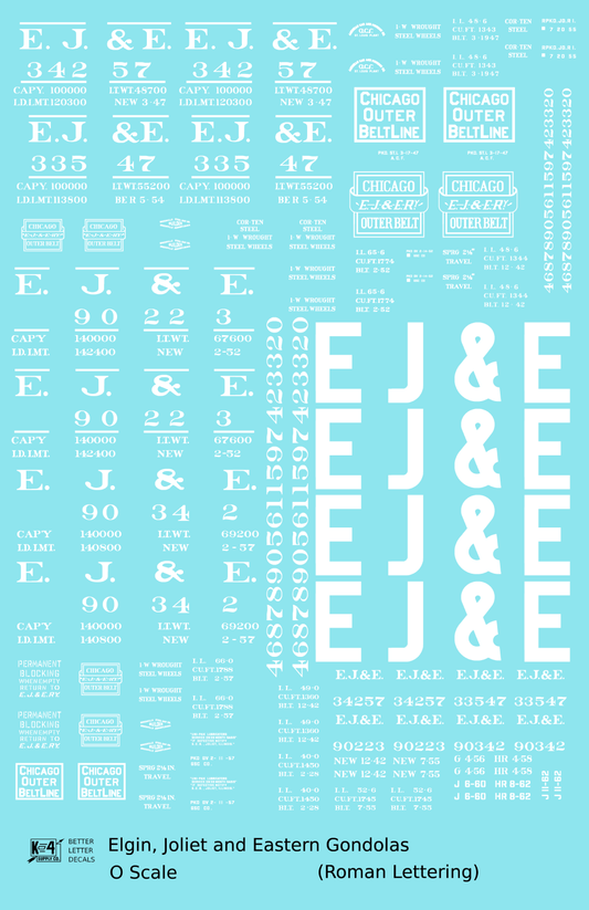 Elgin Joliet and Eastern Gondola White EJ&E Roman Font