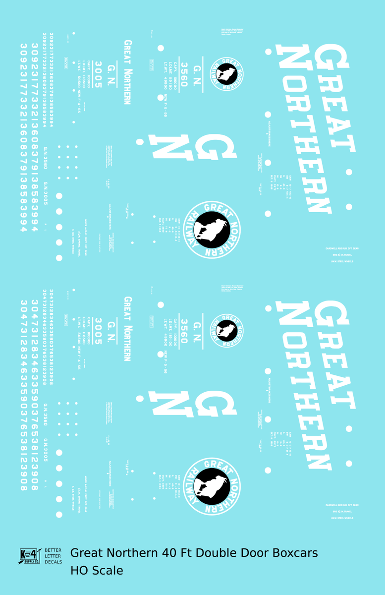 Great Northern 40 Ft Double Door Boxcar White and Black - Decal