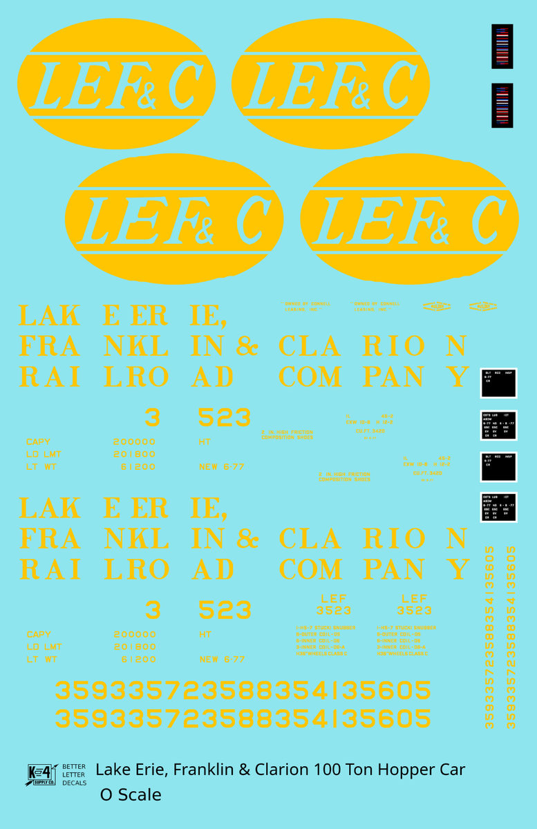 Lake Erie, Franklin & Clarion 100 Ton Hopper Car Yellow LEFC