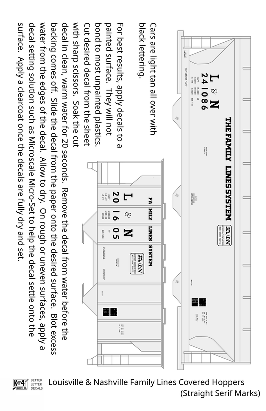 L&N Family Lines ACF Covered Hopper Black - Decal