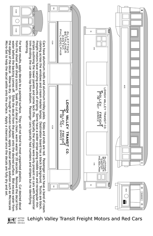 Lehigh Valley Transit Interurban Trolley Car and Freight Motor White Trolley Freight - Decal