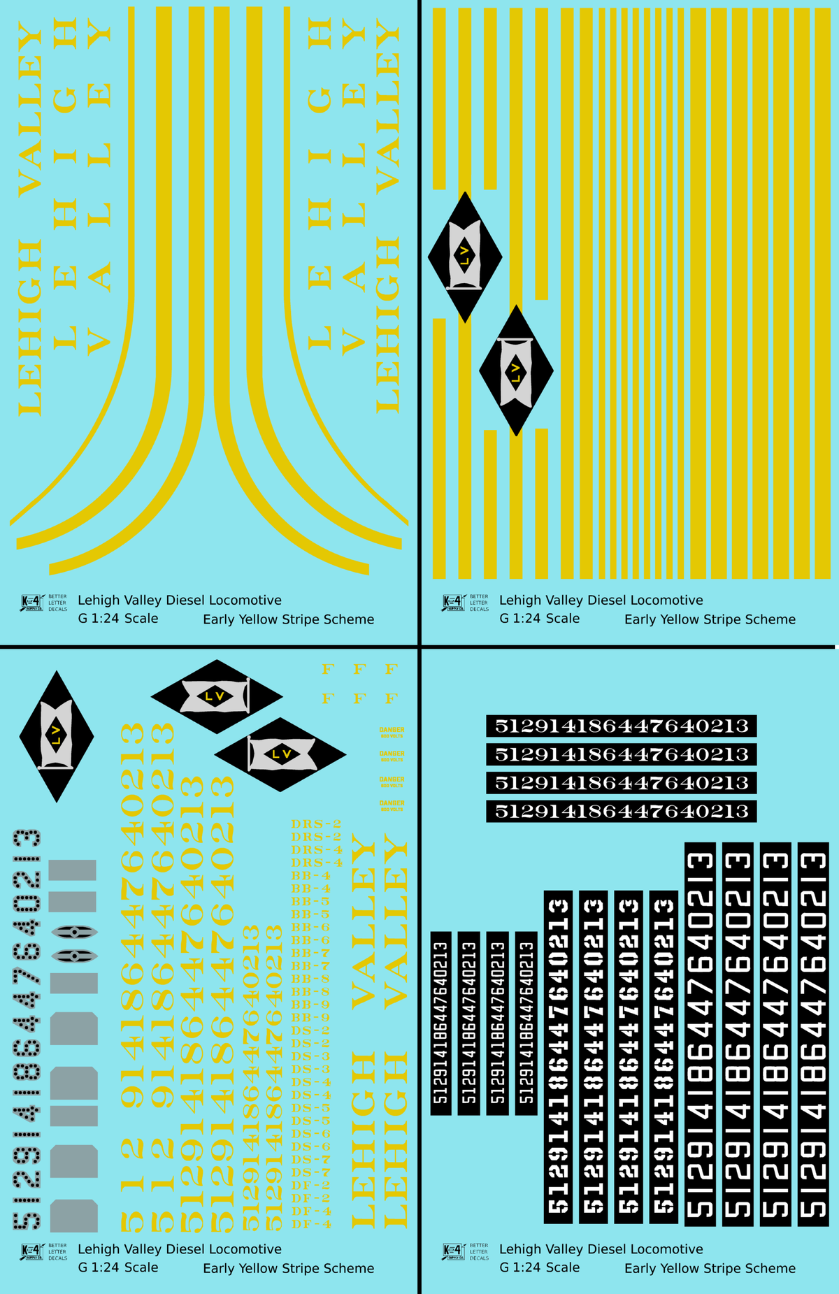 Lehigh Valley Diesel Locomotive Yellow Black Diamond Yellow Stripe Scheme - Decal - Choose Scale