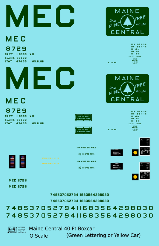 Maine Central 40 Ft Steel Boxcar Green For Yellow Car