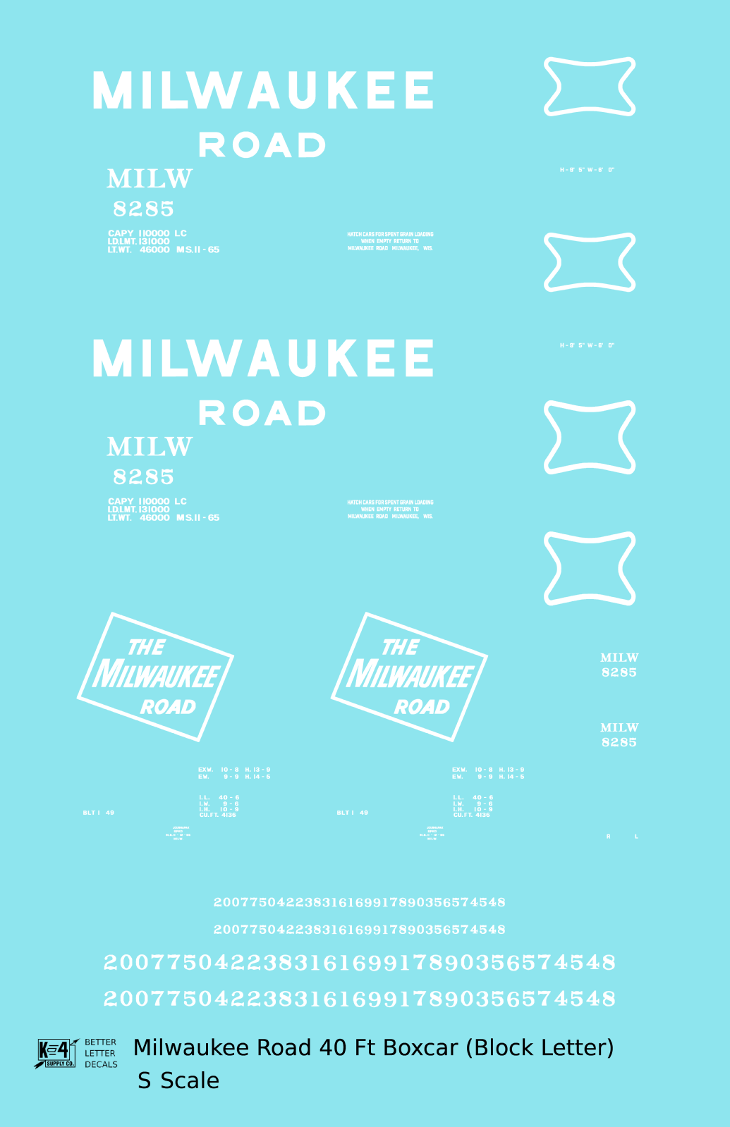 Milwaukee Road 40 Ft Boxcar White Block Letter