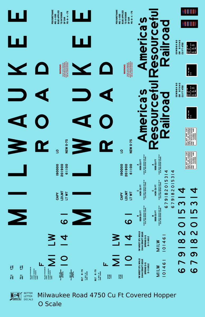 Milwaukee Road 4750 Cu Ft Covered Hopper Black - Decal - Choose