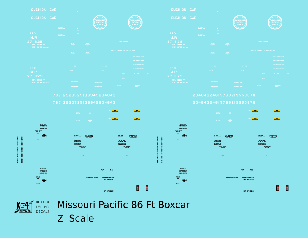 Missouri Pacific 86 Ft Auto Parts Boxcar White - Decal - Choose Scale