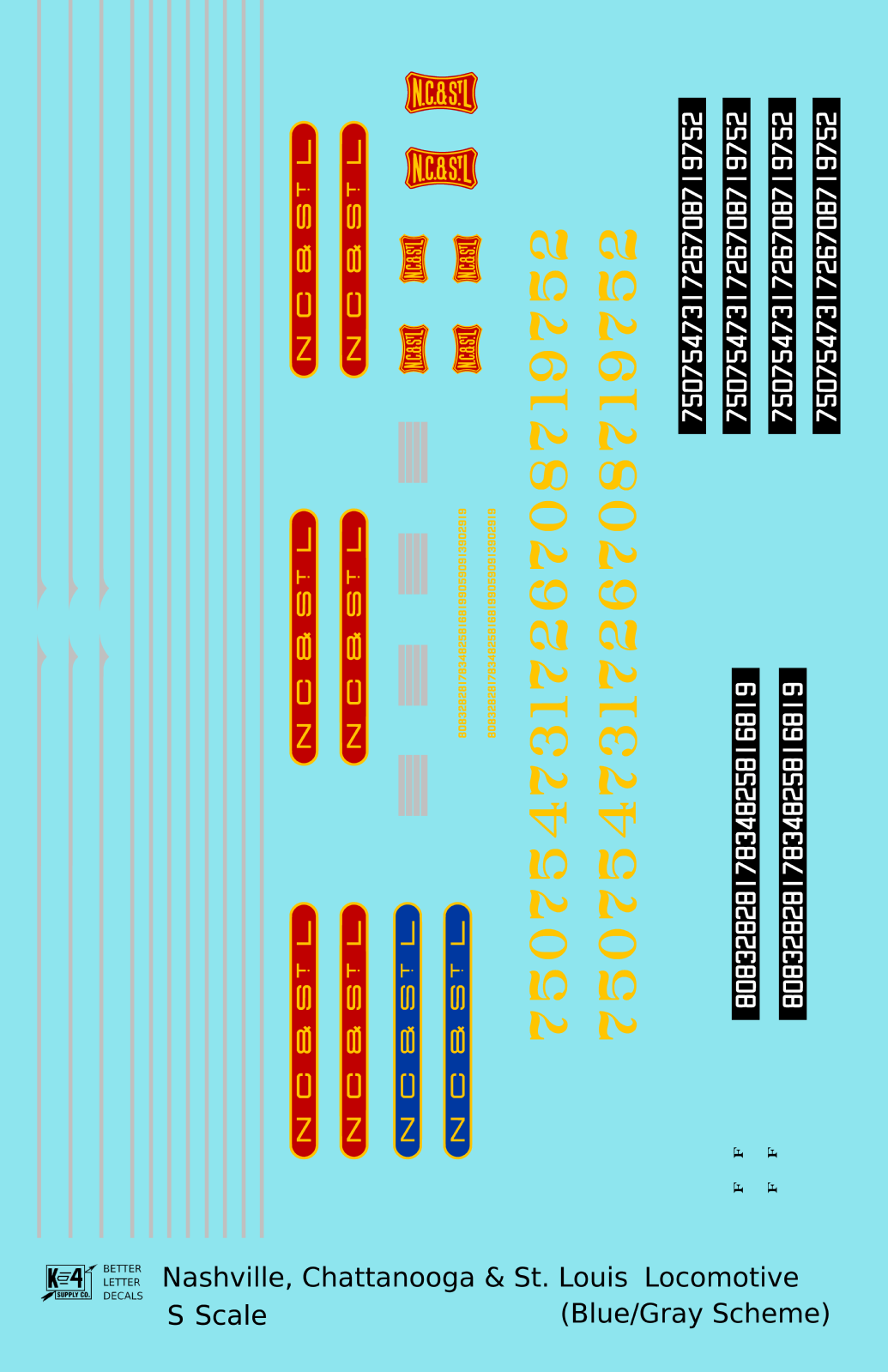 Ncstl Diesel Locomotive Red, Yellow, Blue For Blue/Gray Locomotives