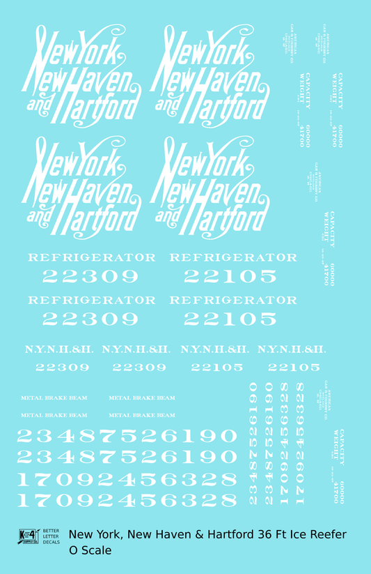 New York New Haven & Hartford 36 Ft Wood Ice Reefer Script Logo