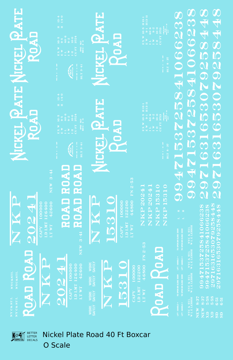 Nickel Plate Road 40 Ft Boxcar White - Decal - Choose Scale – K4