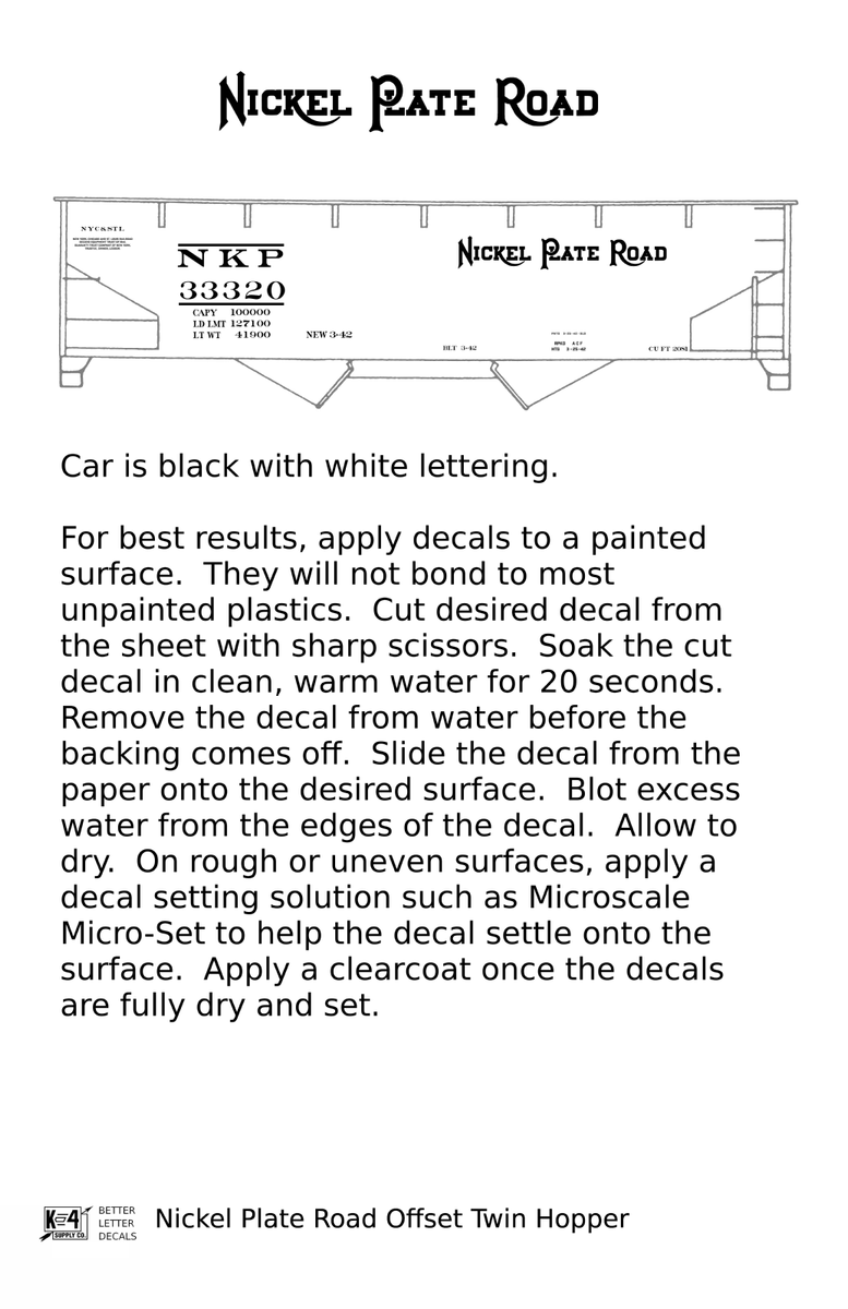 Nickel Plate Road Offset Twin Hopper White - Decal - Choose Scale