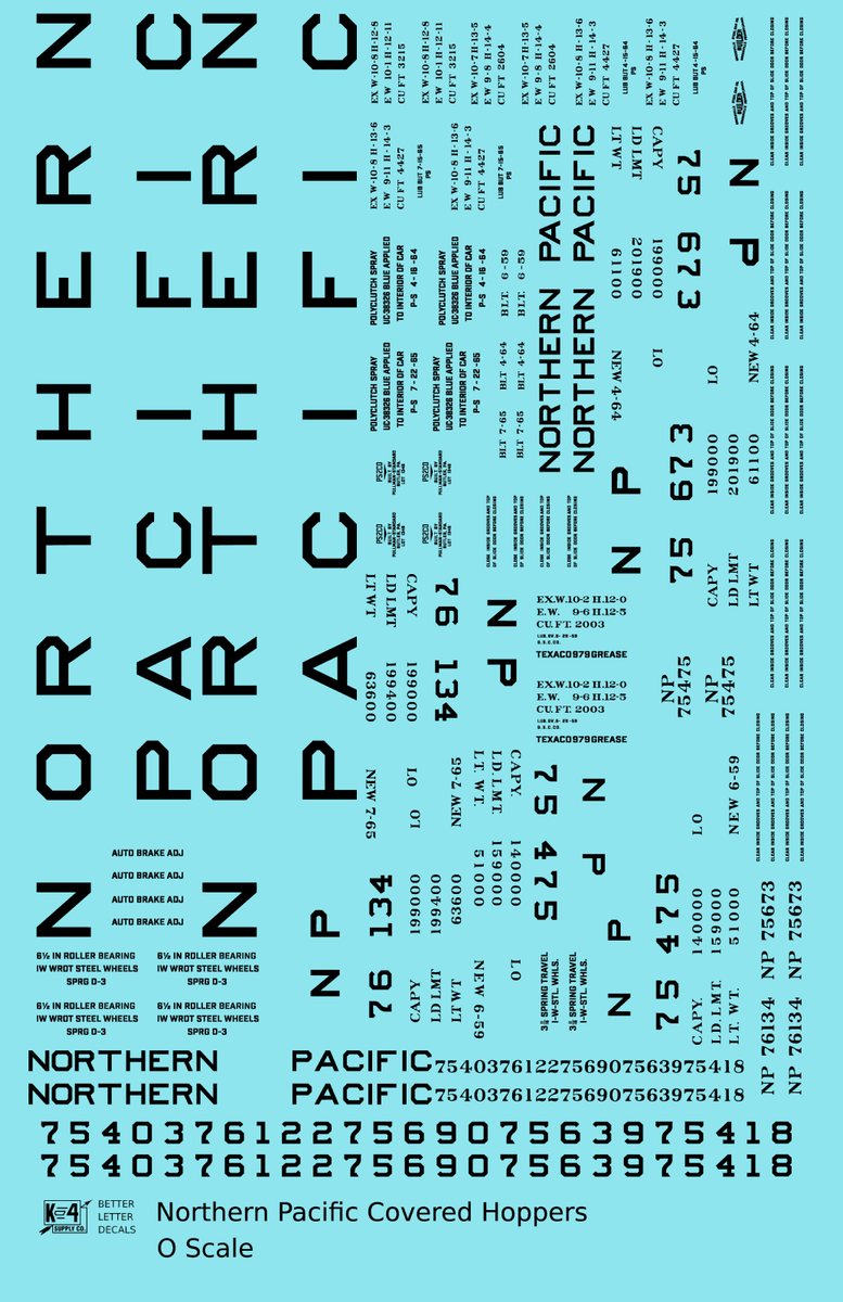 Northern Pacific Ribbed Covered Hopper Black Decal Choose Scale