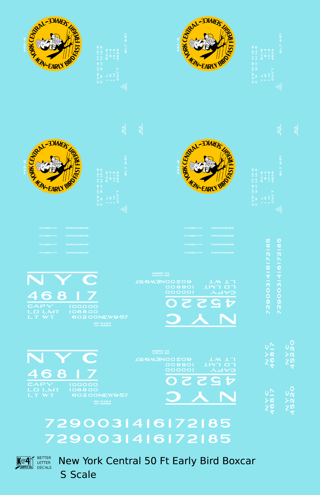 New York Central 50 Ft Boxcar Yellow, Black and White Early Bird