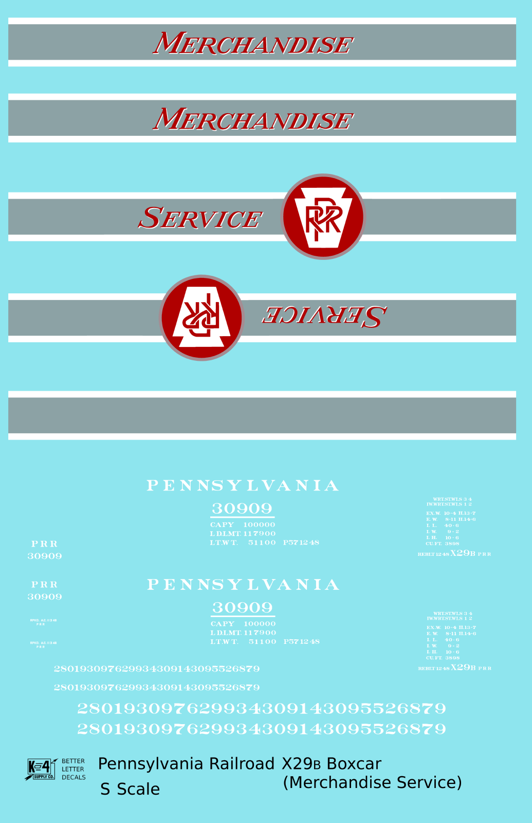 Pennsylvania Railroad 40 Ft Merchandise Service Boxcar Red ,Silver and White