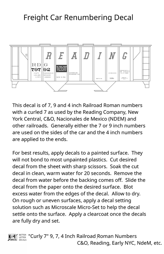 Reading, NYC, C&O, NdeM Freight Car Numbers White 9, 7 and 4 Inch Renumber