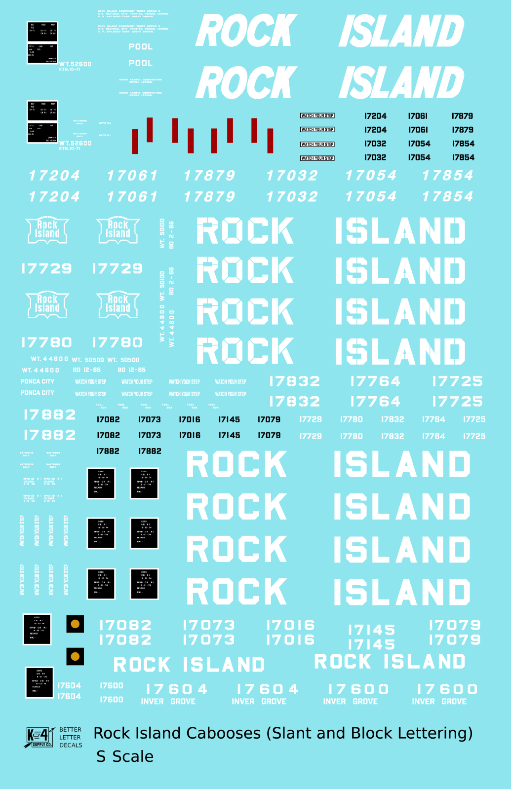 Rock Island Caboose White Slant / Block Letters
